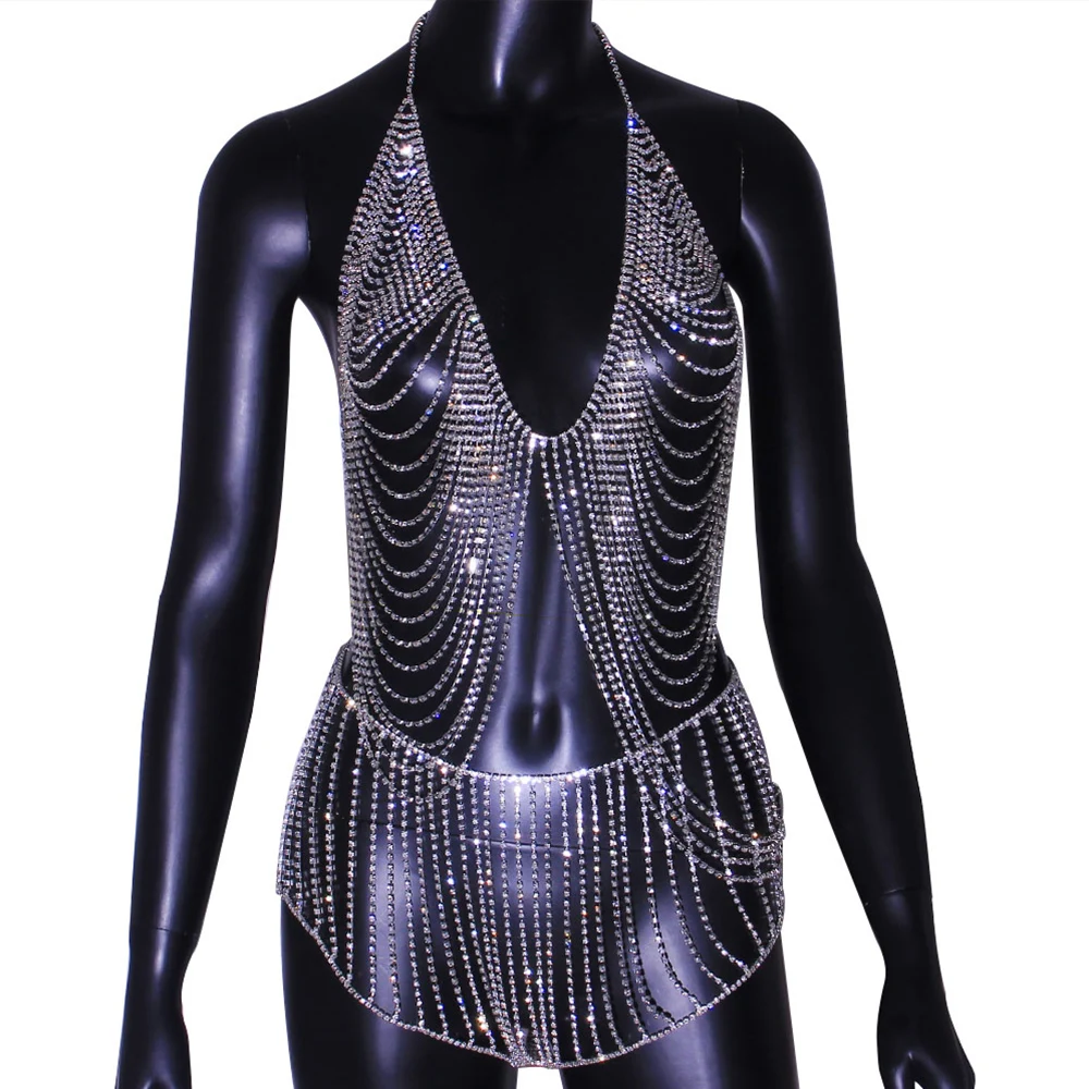 

Stonefans Fashion Sexy Multi-layer Skirt and Top Set Bra Womens 2021 Thong Crystal Dress New Body Chain Jewelry Harness Festival