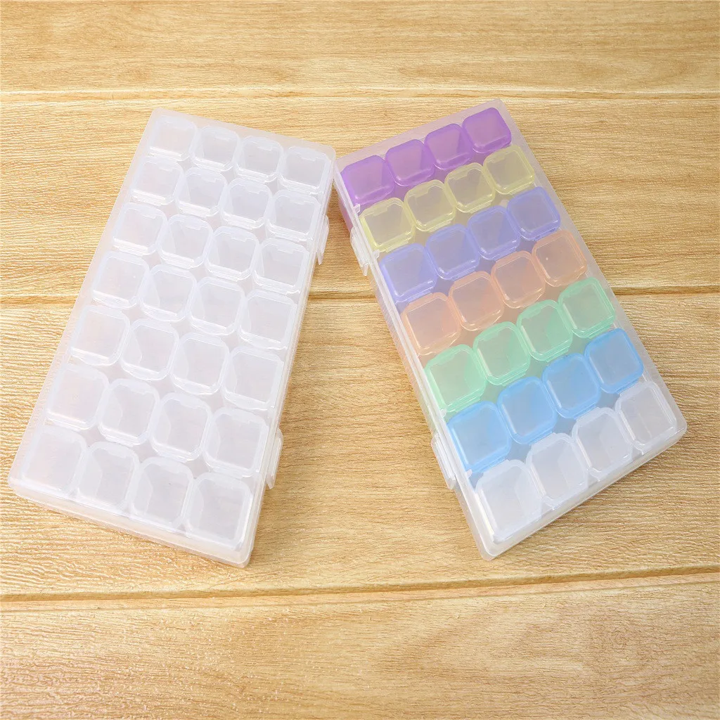 28Slots Cover Cases Plastic Storage Box Jewelry Small Things Container Empty Transparent Mini Beads Display Medicine 11x17cm | Дом и сад