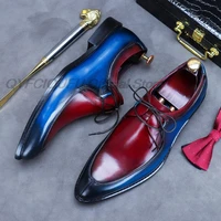 mens wingtip oxfords shoes genuine leather italian wedding men dress shoes red blue business pointed toe formal shoes male