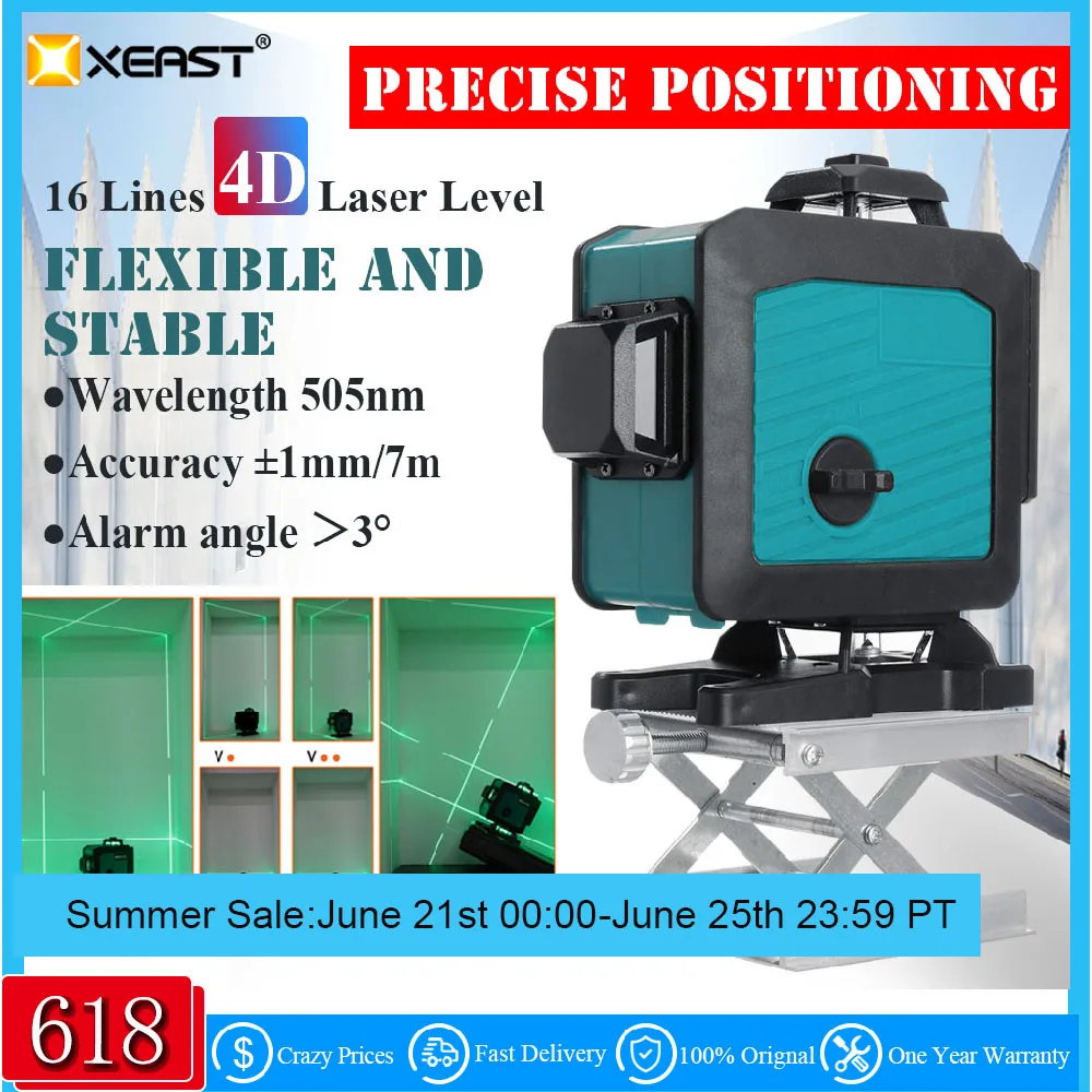 

XEAST 4D 16-line laser level, green light, wall and floor level, high precision automatic wire bonding infrared level