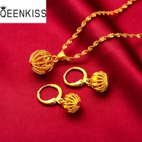 qeenkiss js511 2021 fine jewelry wholesale fashion woman bride birthday wedding gift ball 24kt gold necklaceearring jewelry set