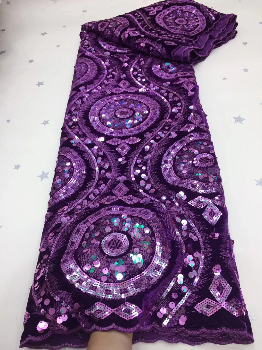 

Новинка 2021, африканская кружевная ткань высокого качества, французская сетчатая вышивка, фиолетовые блестки, бархатная кружевная ткань для...