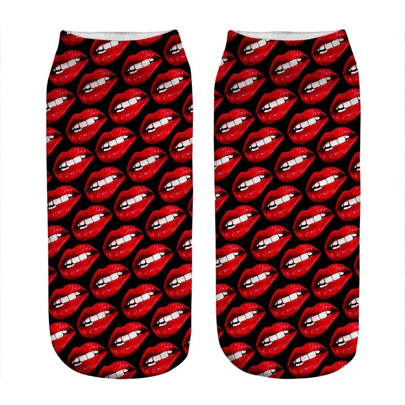 Женские носки кавайные Носки с рисунком красных губ черные женские принтом