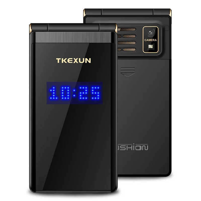 2G GSM сенсорный дисплей 2," флип-телефон долгий режим ожидания SOS быстрый набор большой ключ Bluetooth черный список фонарь Две сим-карты Бесплатный чехол - Цвет: Black