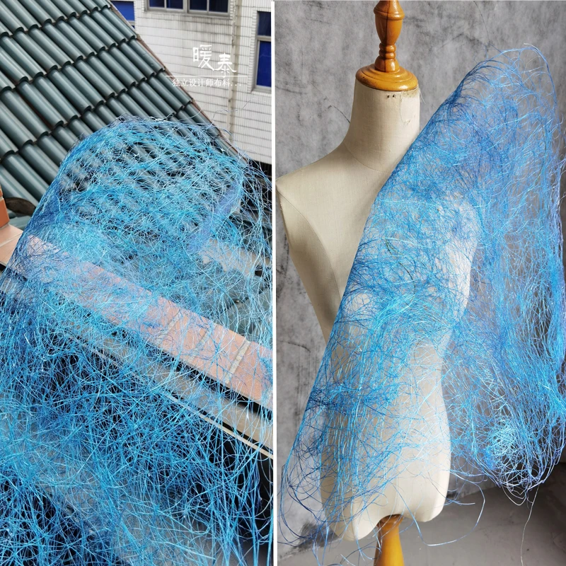 

Irregular Hollowed Mesh Fabric Blue Lines Texture DIY Art Props Decor Modeling Design Clothes Designer Fabric 43*43cm