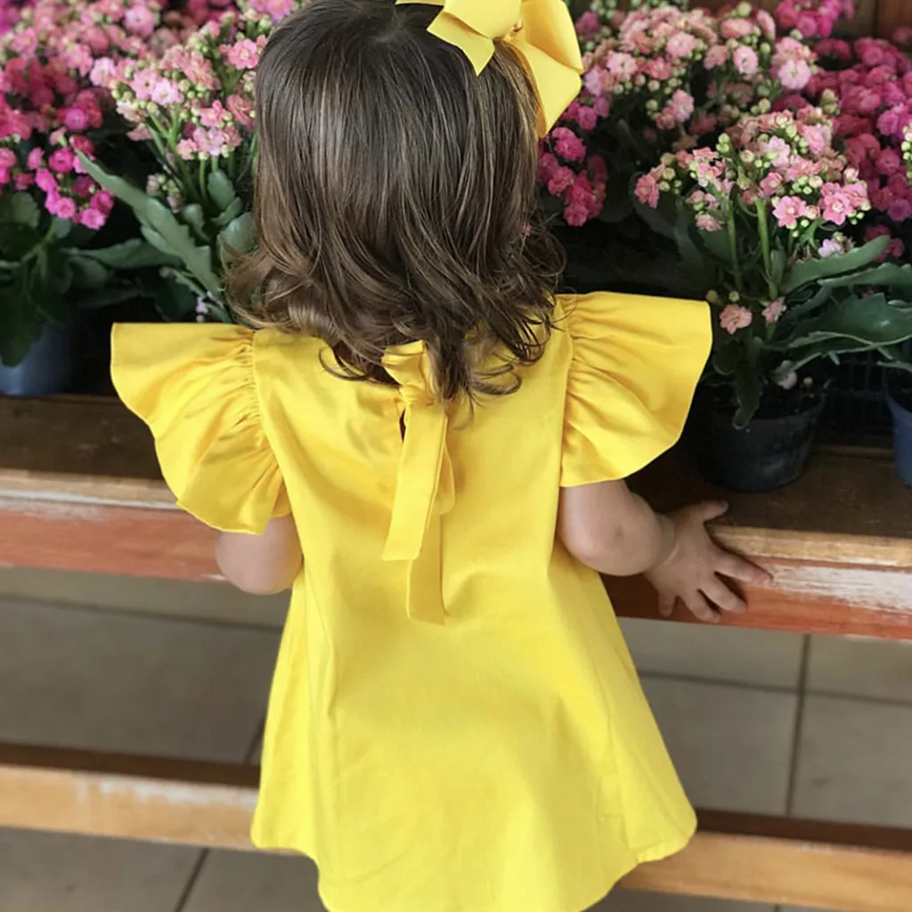 Summer Infant Baby Girls Fly Sleeve Solid Bow Dress Clothes Dresses Kids For Clothing Girl Costume | Детская одежда и обувь