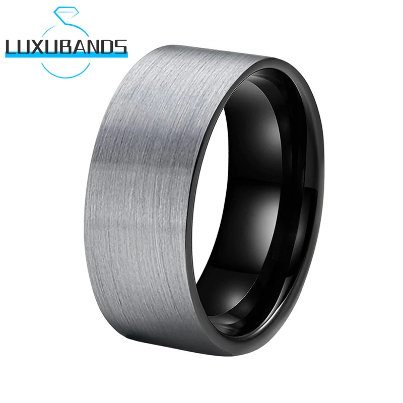 

Men's 10MM Tungsten Carbide Rings Black Flat Engagement Wedding Bands Brushed Finished Comfort Fit