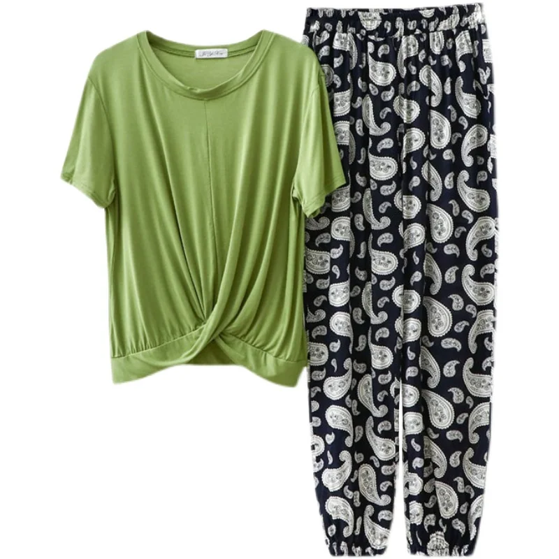 

Loose Women's Pajamas Sets Ladies Summer House Suits With Short Sleeve 2 Piece Sets Sleepwear Women Cotton Homerwear Outfits