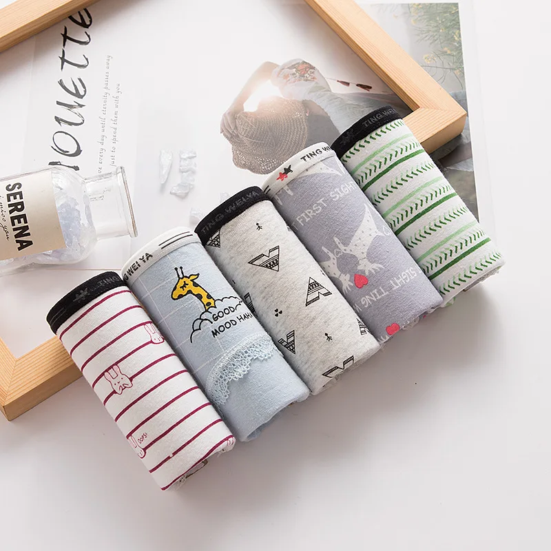 Милые хлопковые трусы для женщин с мультяшным принтом женское нижнее белье