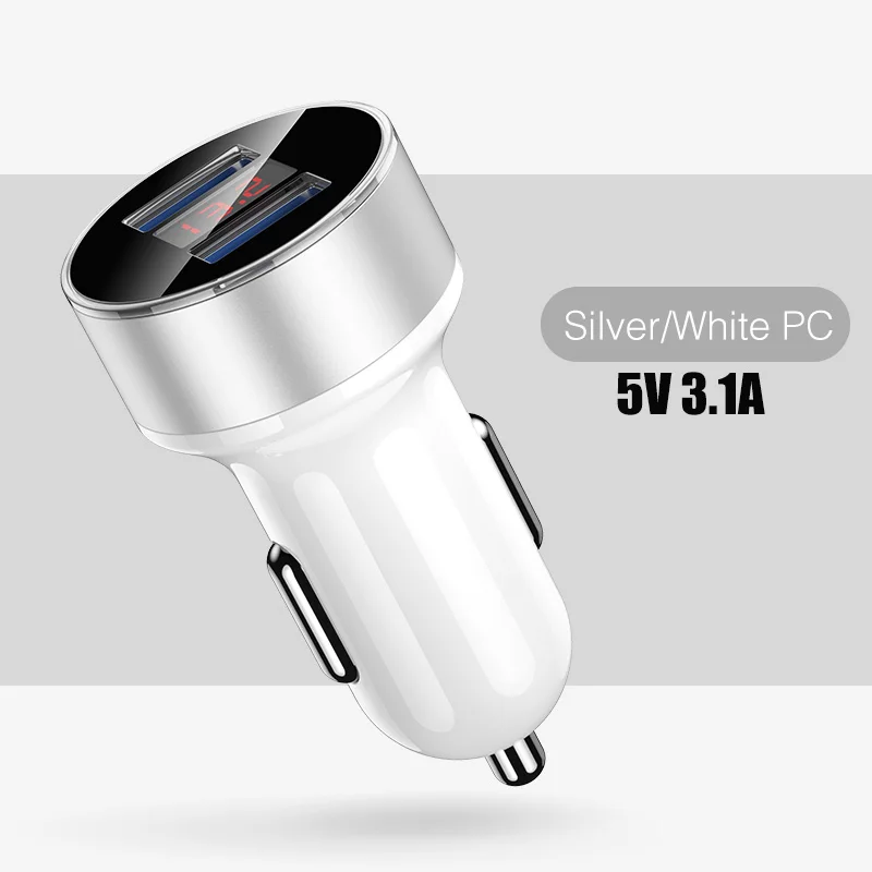 Plastic White 3.1A ROCK универсальное металлическое автомобильное зарядное устройство с двумя usb-портами и цифровым дисплеем для iPhone X 8 XS Xiaomi samsung Mini 5V 3.4A Автомобильная Быстрая зарядка - Тип штекера: Plastic White 3.1A