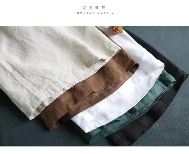 

Cotton Linen Wide Leg Pants 2021 New Arrival Summer Women Casual Loose Knee Length Pants All-matched Button Fly Waist Pants