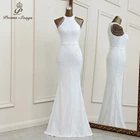 Женское вечернее платье-русалка, белое длинное платье для вечеринок