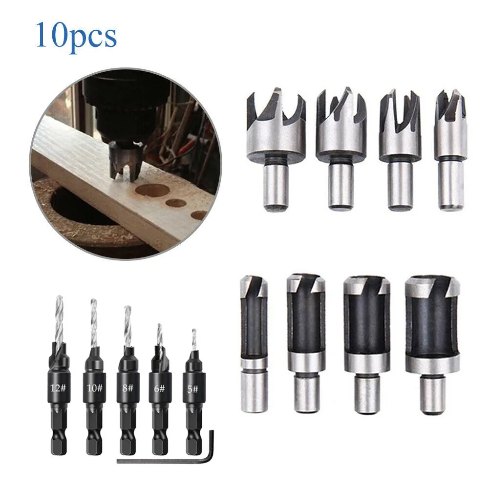

HSS Countersink Drill Bit Hex Wrench Kit Wood Plug Hole Cutter Woodwork
