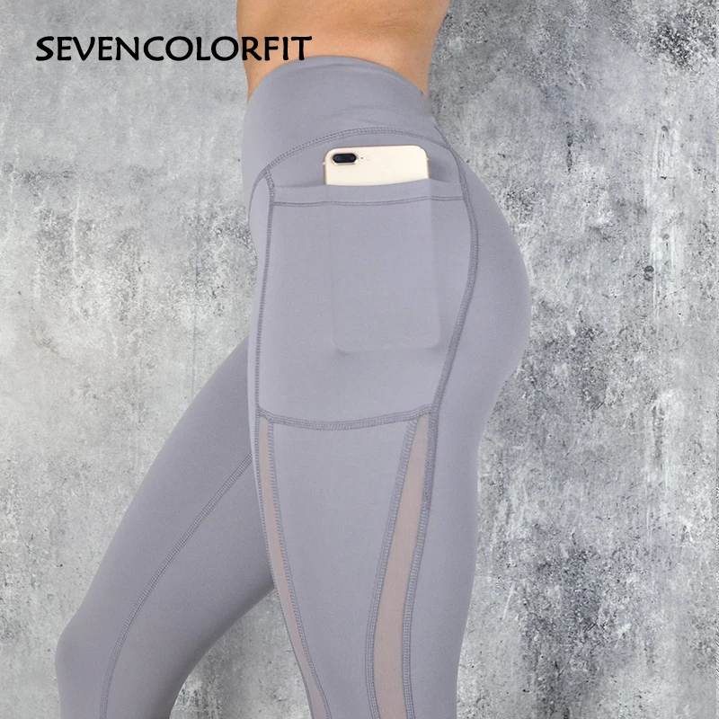 Sevencolorfit, штаны для йоги с карманами, высокая талия, женские сетчатые леггинсы с дырочками, для спортзала, бега, тренировки, леггинсы, спортивная одежда для фитнеса