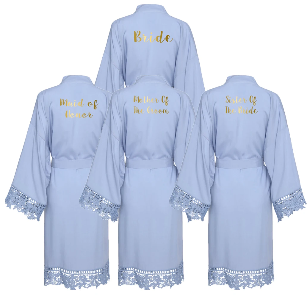 2019 Solid Bride Cotton Kimono Robes with Lace Trim Women Wedding Bridal Robe Bridesmaid Robe Bridesmaid Robes Wedding Clothes