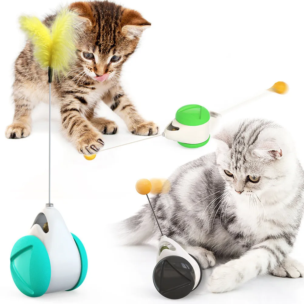 

Interactive Cat Toy Balance Car Funny Pet Kitten Chasing Tumblers Toys with Wheel Cats Ball Feather Catnip Toys Pet Products