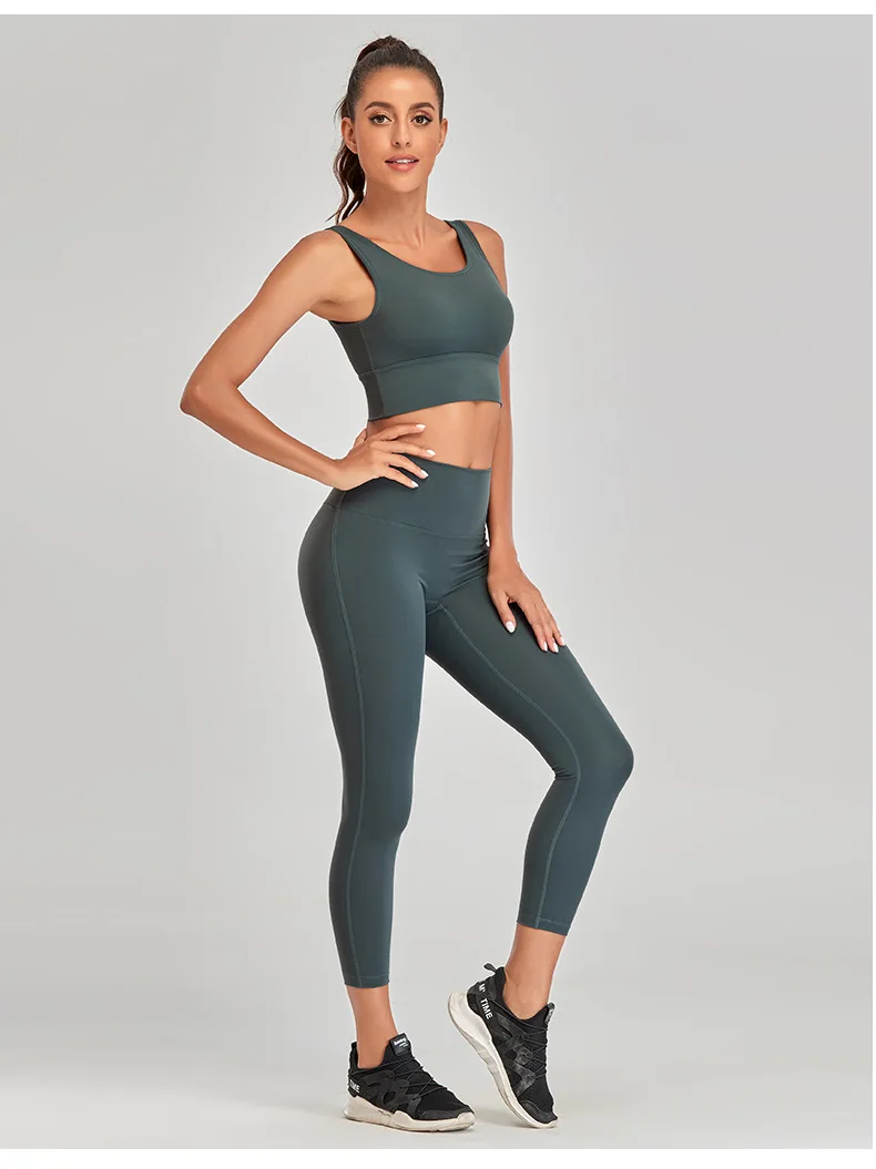 

new gym set workout clothes adapt nudity touching the skin sports bra ribbed waistband leggings squat proof yoga set gym wear