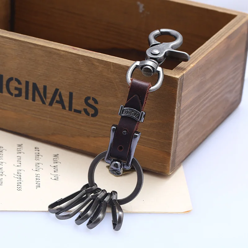 

Luxury Cowhide Keychain Men's Keyring lanyard Retro Leather Keyfob Key Holder Rings DIY Key Chains Key Ring Accessories