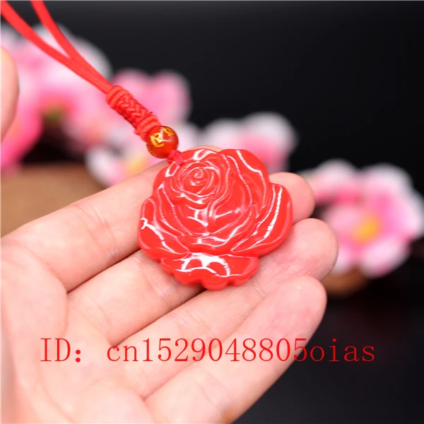 Natural Red Coral Jade Stone Rose Pendant Flower Necklace Chinese Jadeite Jewelry Charm Amulet Carved Gifts for Women Men | Украшения и