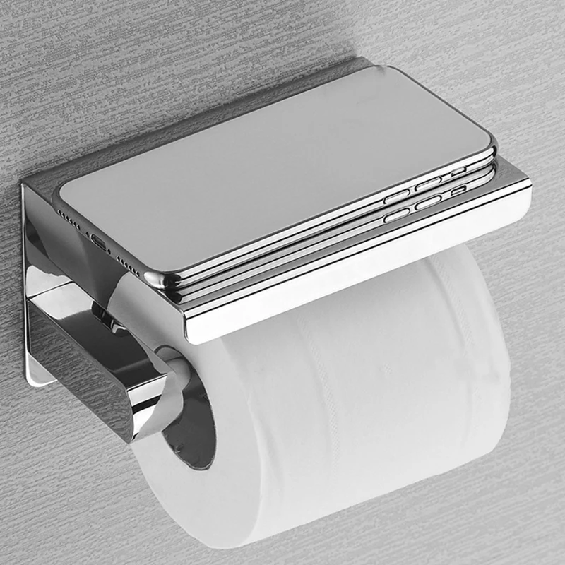 SUS 304 Stainless Steel Toilet Paper Holder With Phone Shelf Bathroom Tissue Roll | Обустройство дома