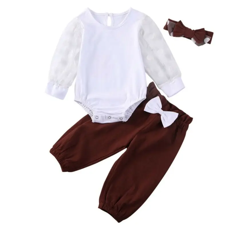 

Autumn Newborn Infant Baby Girls Bodysuit Long Pants Headband Outfit Clothes Set