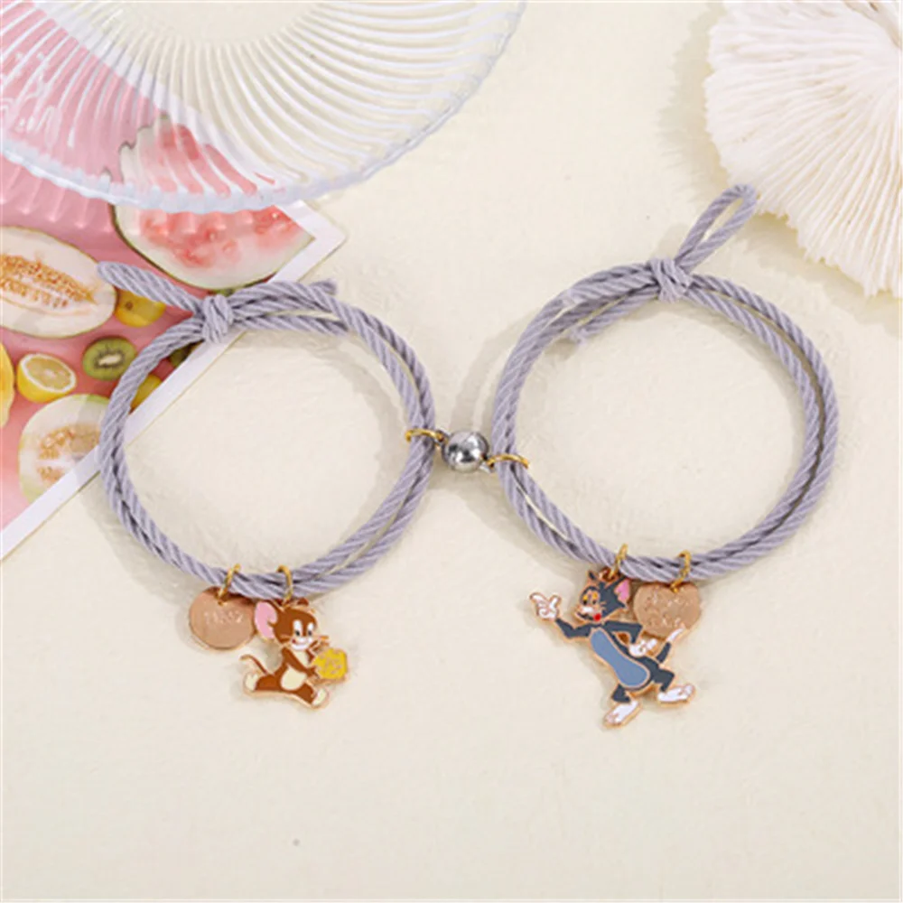 

2pcs 2021 New Simple Rubber Band Rope Magnet Attract Couple Bracelet a Pair Of Student Girlfriends Hand Lover's Rope Jewelry