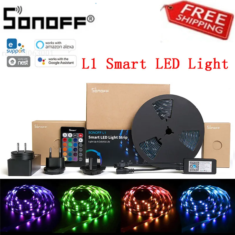 SONOFF L1 умный светодиодный светильник с регулируемой яркостью, водонепроницаемый, Wi-Fi, гибкий RGB светильник s, работающий с Alexa Google, для домашнего танца с музыкой