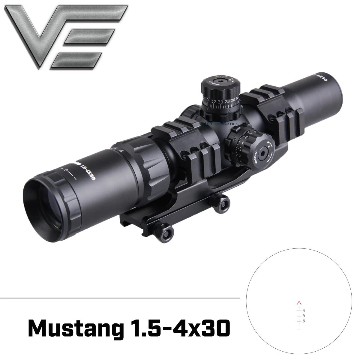 Векторная оптика Mustang 1,5-4x30 Компактный стрельба оптический прицел с подсветкой шеврон Красный точка зрения крепление и