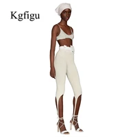 kgfigu casual sporty active wear matching women sleeveless workout bodycon 2 piece outfits skinny crop top and pants sets