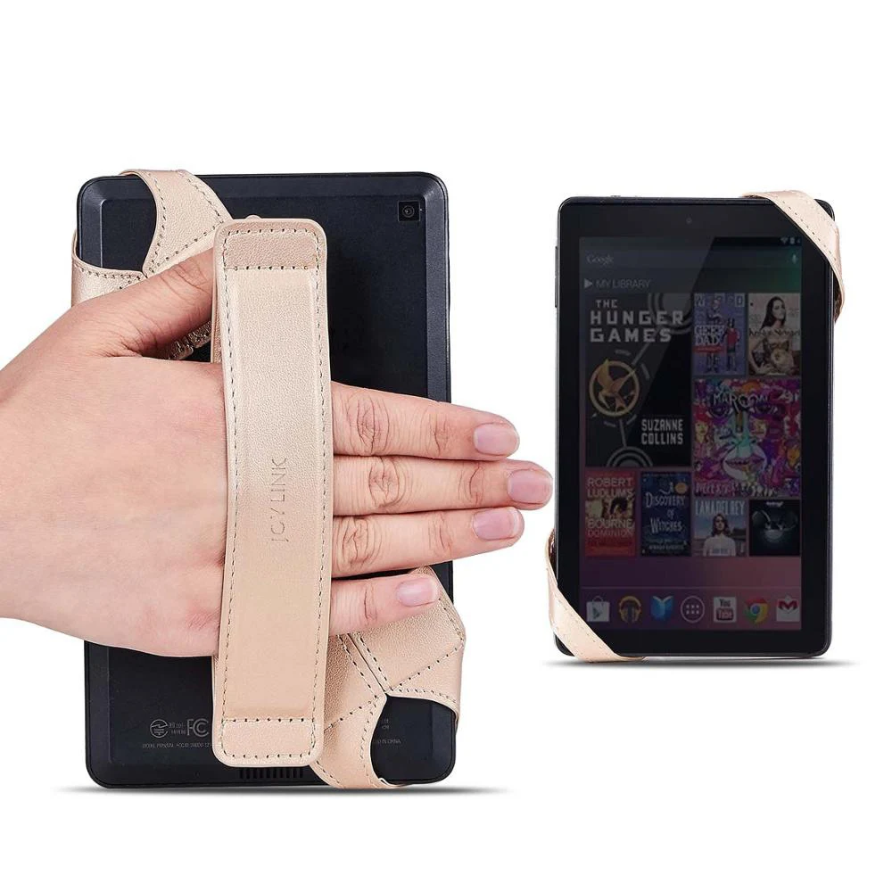 Gold JOYLINK универсальный планшет ручной ремешок держатель для Amazon Kindle Fire 6 7 inc 360 градусов поворотный кожаный ручка с эластичным поясом - Цвет: Gold
