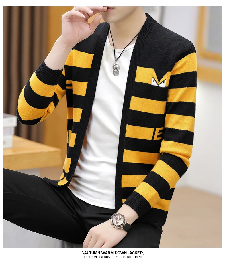 

Brand Sweater Men's Knitted Sweater Coat Cardigan Striped Fleece Sweater Mens Sweater Jackets Casual Knitwear Clothing M-3XL