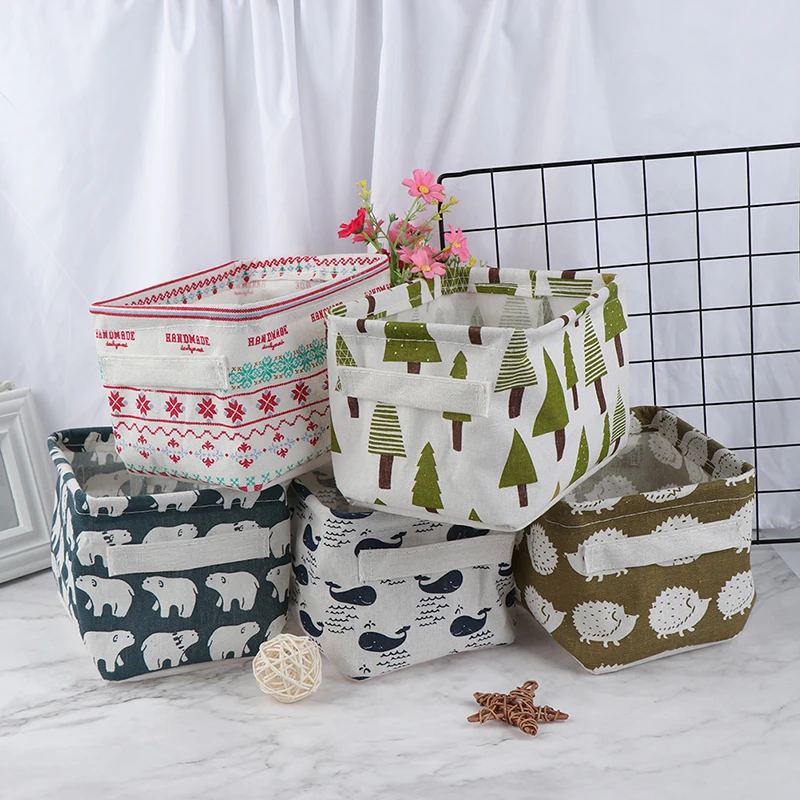 Коробка для хранения разного белья корзина нижнего с принтом из хлопка и льна