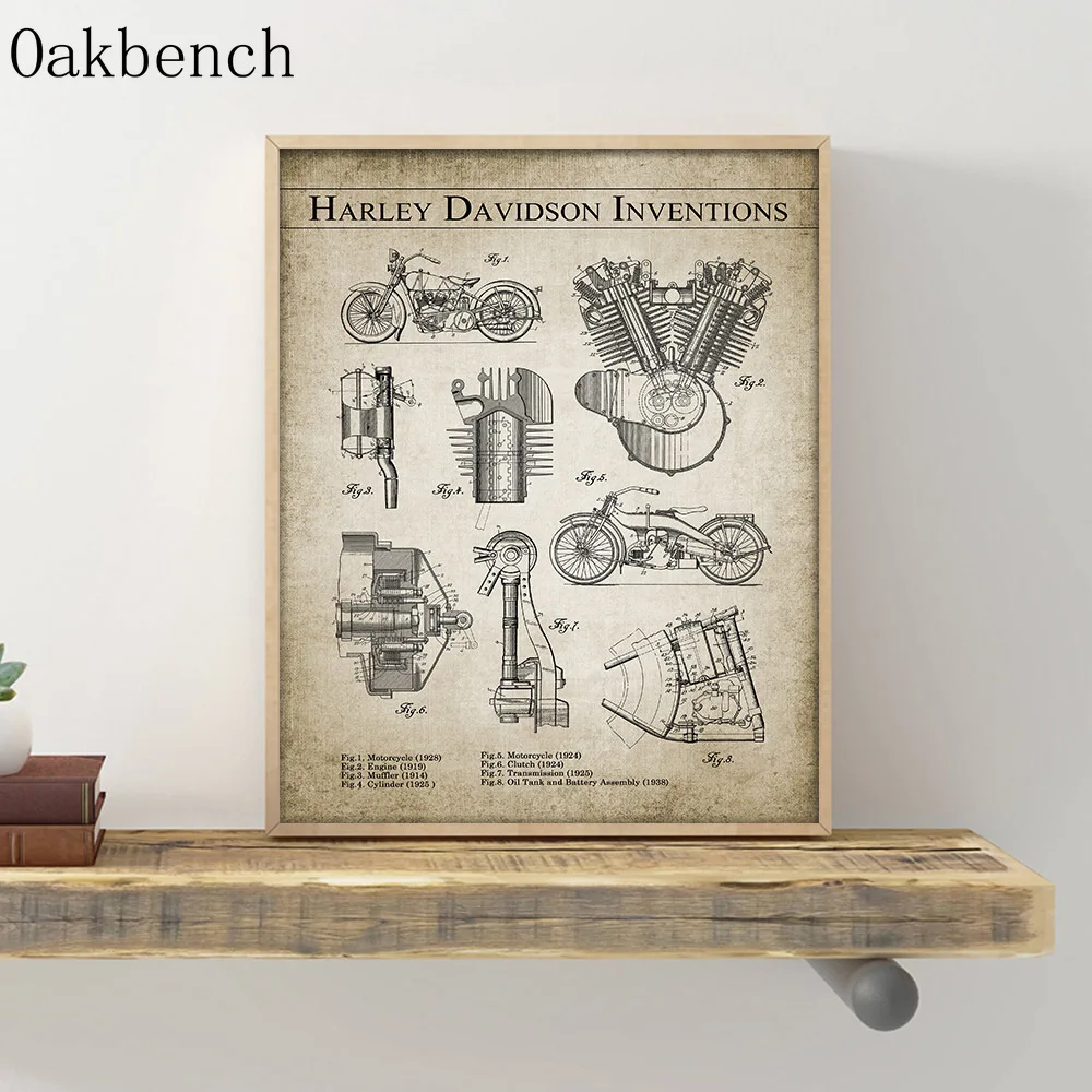 Настенные плакаты с изобретением мотоцикла патентованная картина двигателя