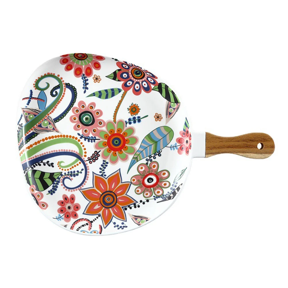 

1Pc Steak Plate Ceramics Dish Salad Holder Dessert Container with Handle