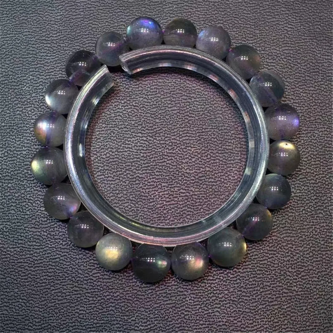 

Браслет из натурального Лабрадорита 9 мм для женщин и мужчин, восстанавливающий подарок, хрустальные круглые бусины, фиолетовый лунный каме...