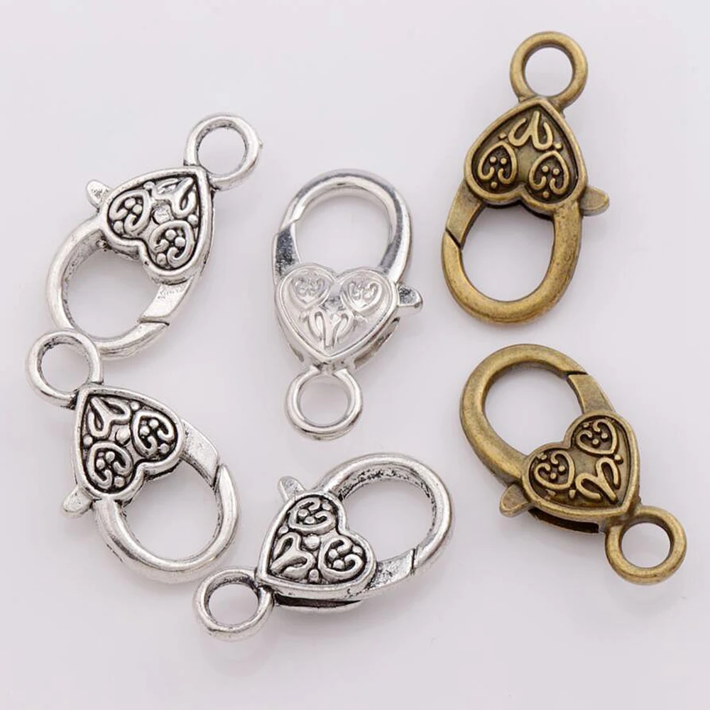 

10Pcs Tibetan Silver Bronze Flower L1014 Dots Heart Shape Claw 25.5x14.5mm Lobster Clasps Jewelry Findings LZsilver