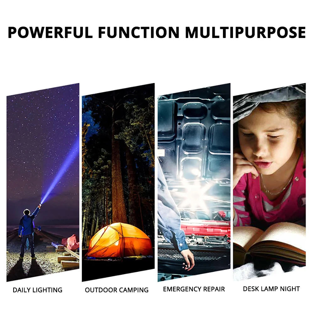 

LED Flashlight Super Bright Torch XHP 120+COBTelescopic Focusing Stepless Dimming Photoelectric Quantity Display Flashlight