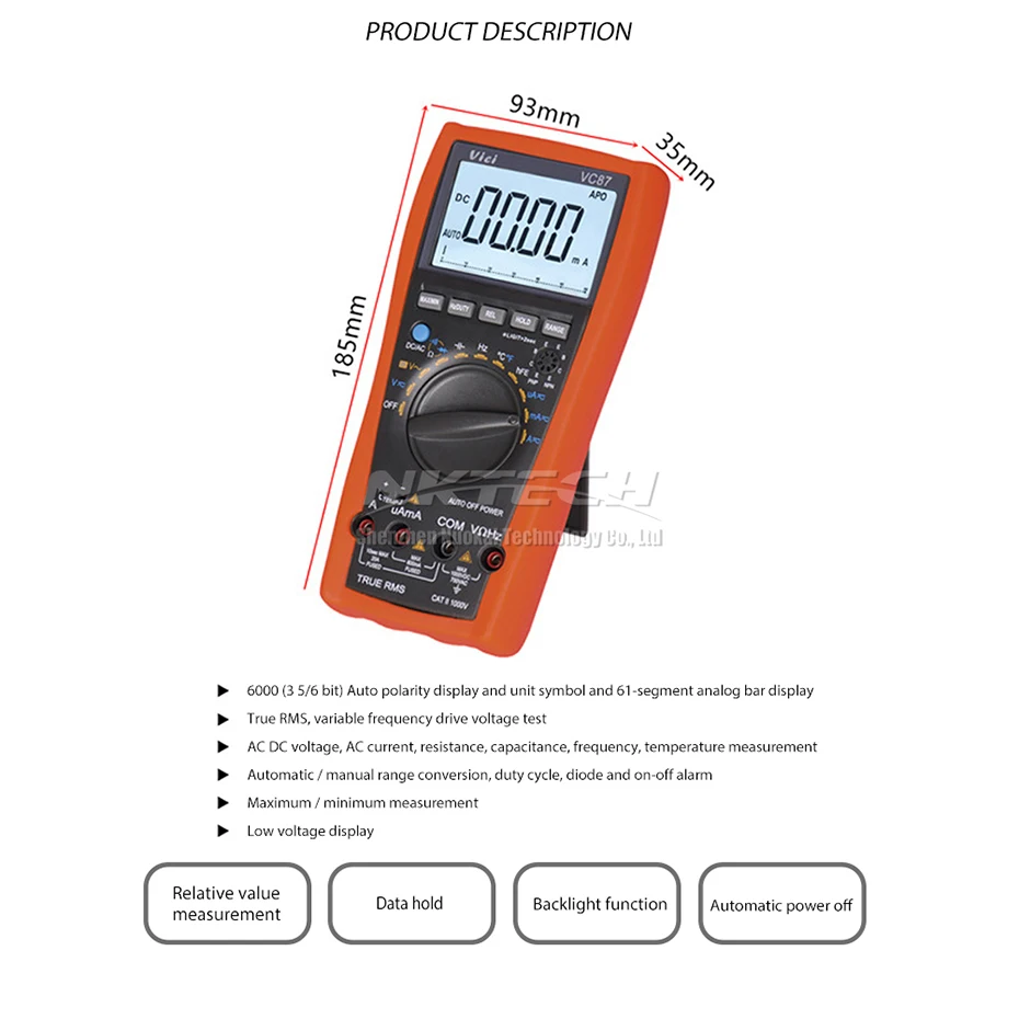 VICI VC87 VSD True RMS цифровой мультиметр Температурное Сопротивление Емкость Частота AC DC Напряжение Ток для моторов
