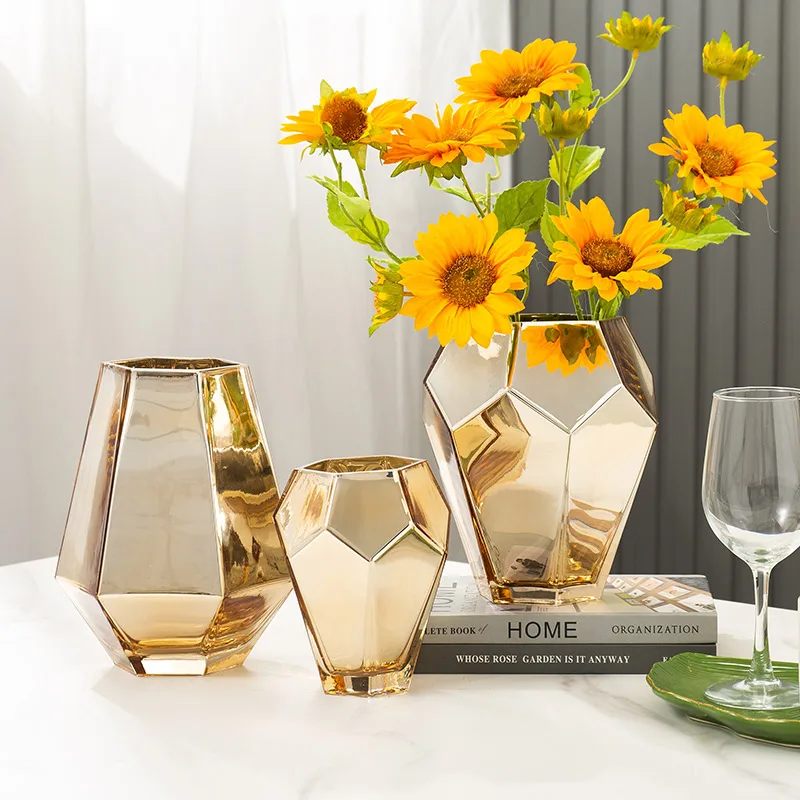 

Golden Glass Vase Electroplating Process Nordic Living Room TV Cabinet Dining Table Home Decor Vases Bedroom Furnishings