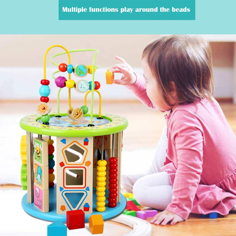 Кубик для активности 10 в 1 лабиринт с бусинами многофункциональная развивающая