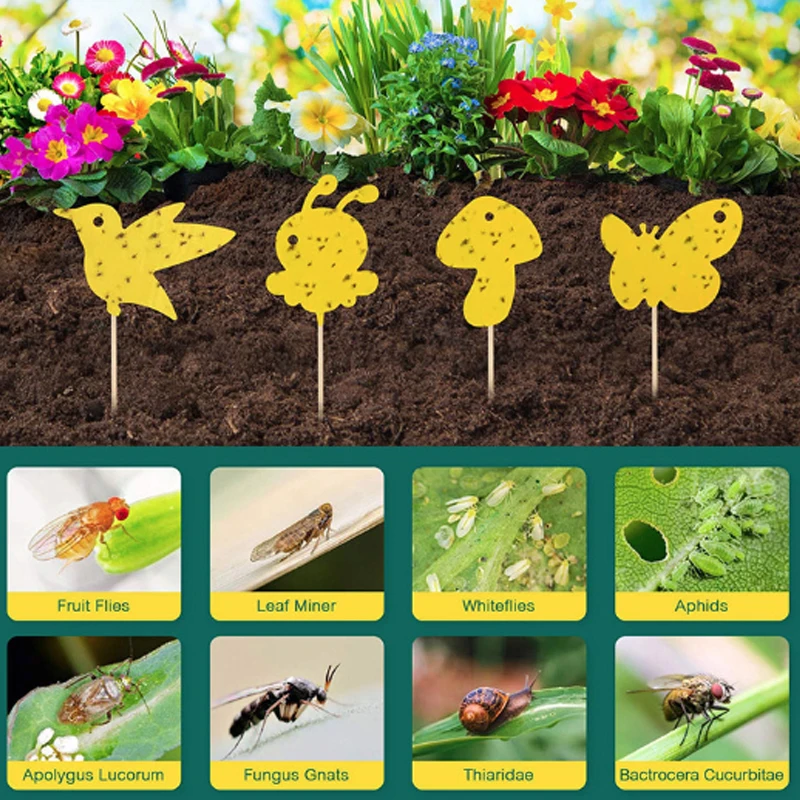 Двусторонняя клейкая доска в форме желтой бабочки для растений цветов и овощей