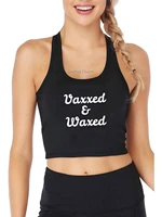 vaxxed waxed graphic print tank top womens yoga sports workout crop top gym tee