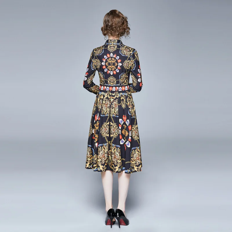 

Spring Autumn Euramerican Noble Party Elegant Dress Women Vintage Spring Floral Printing Dress Slim Knee-Length Vestidos Dresses