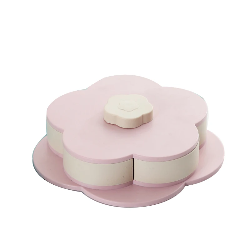 pink single-layer S Креативная пластиковая вращающаяся коробка для фруктов коробка для конфет с цветами сушеный фруктовый ящик специальные тарелки Цветущая закуска чаша с держателем для телефона - Цвет: pink single-layer S