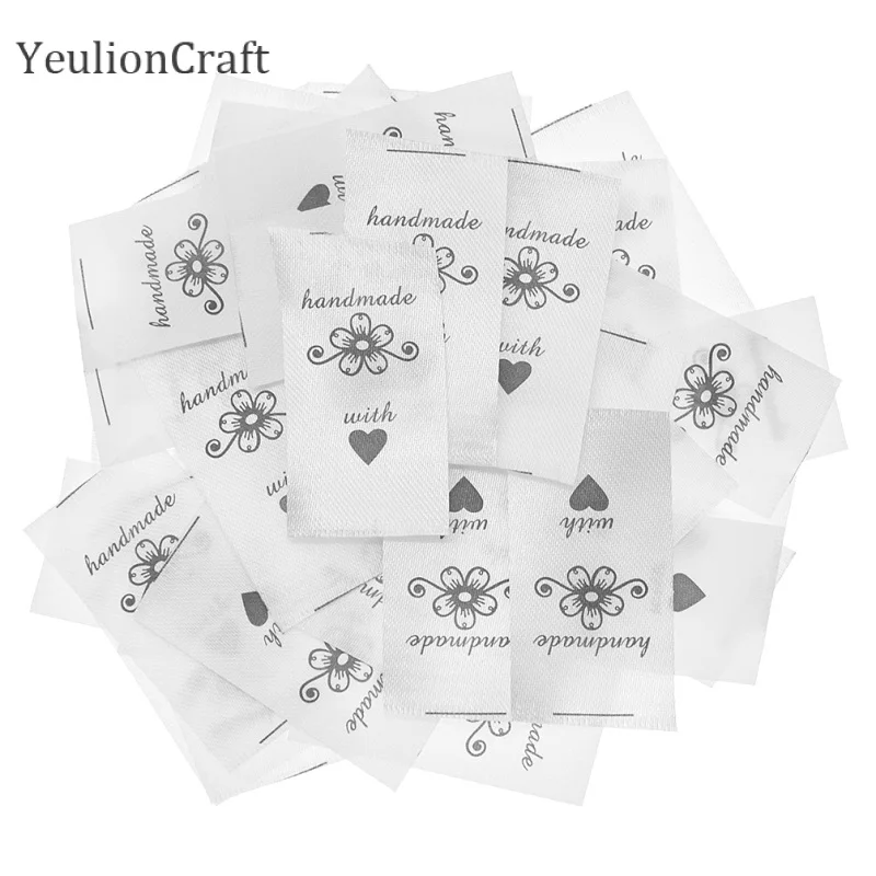 YeulionCraft 50 шт./лот Ручная стирка тканевые этикетки цветок Сердце луки печатные Diy