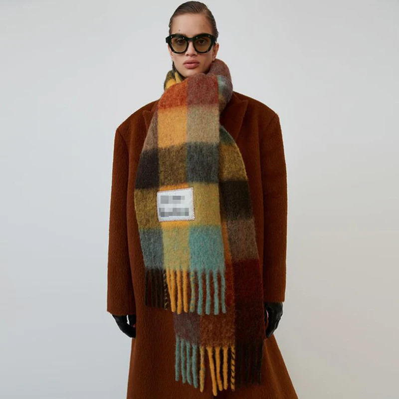 

AC studios Cashmere Shawl in Autumn and Winter Winter Fashion Colored Chequered Scarf Warms Students Necks Thicker Shawls