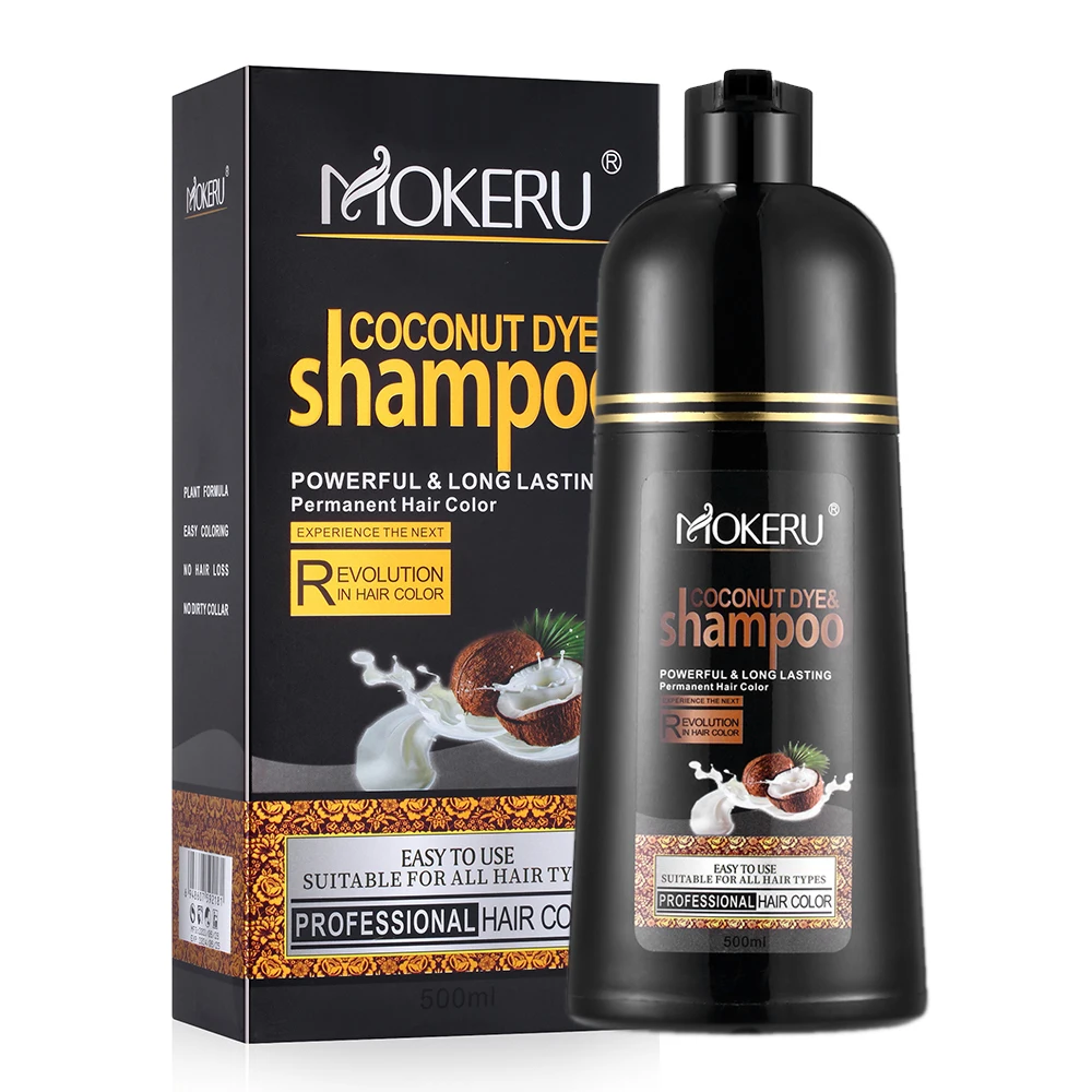 

Mokeru 500ml Smoothing 2 In 1 Natural Organic Coconut Oil Permanent Fast Hair Dye Color Shampoo For Women Covering Gray Hair