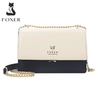 FOXER Office Women Split Leather Commuter Shoulder Bag Fashion Hit Color Crossbody Bag Large Capacity Organ Style Chain Bag Girl