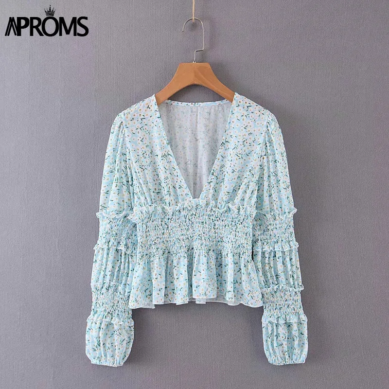 Новая Элегантная синяя плиссированная Женская Повседневная Блузка с v образным