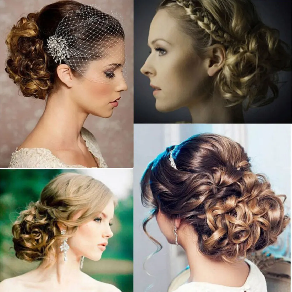 Новейшая мода большой гребень клип в вьющиеся волосы кусок шиньон updo Свадебные накладные волосы булочка